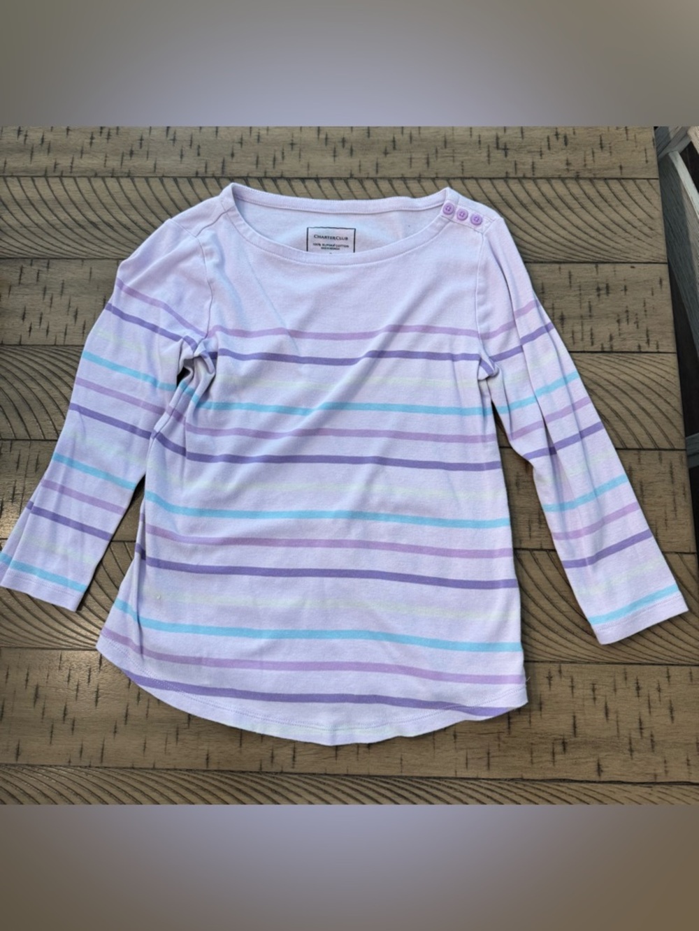Charter Club Lavender & Pastel Stripe Long-Sleeve Tee